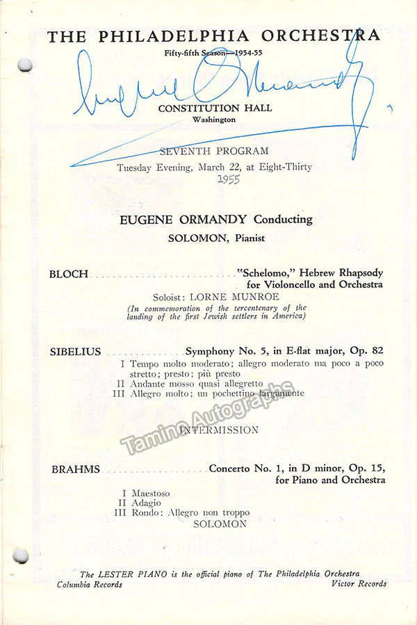 Ormandy, Eugene - Signed Concert Programs (Various Options) - Image 8