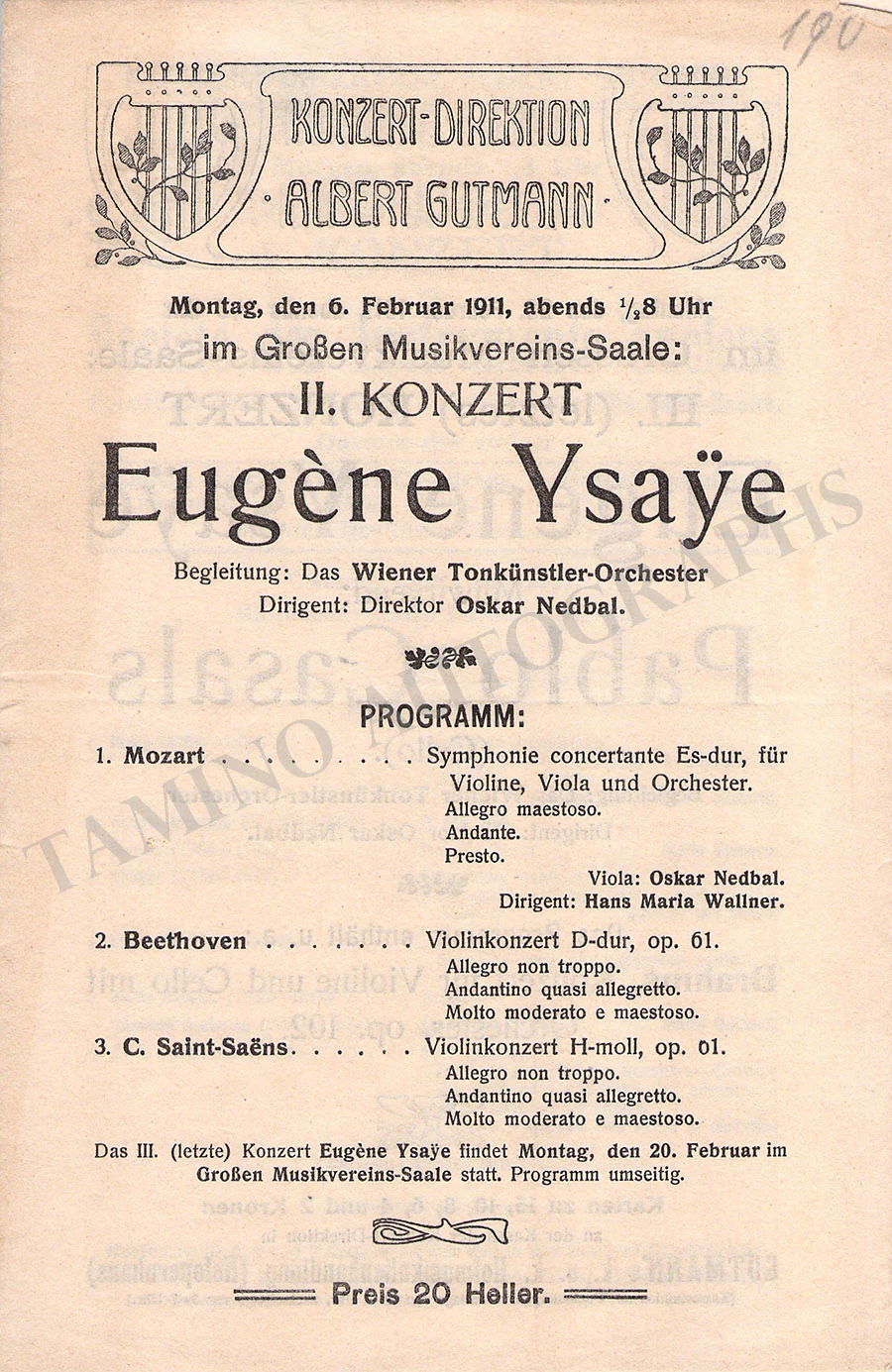 Ysaye, Eugene - Set of 8 Concert Programs Vienna 1902-1911 - Image 10