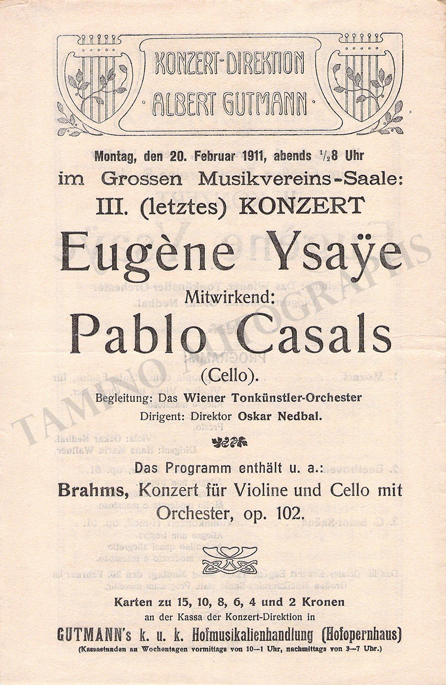 Ysaye, Eugene - Set of 8 Concert Programs Vienna 1902-1911 - Image 11