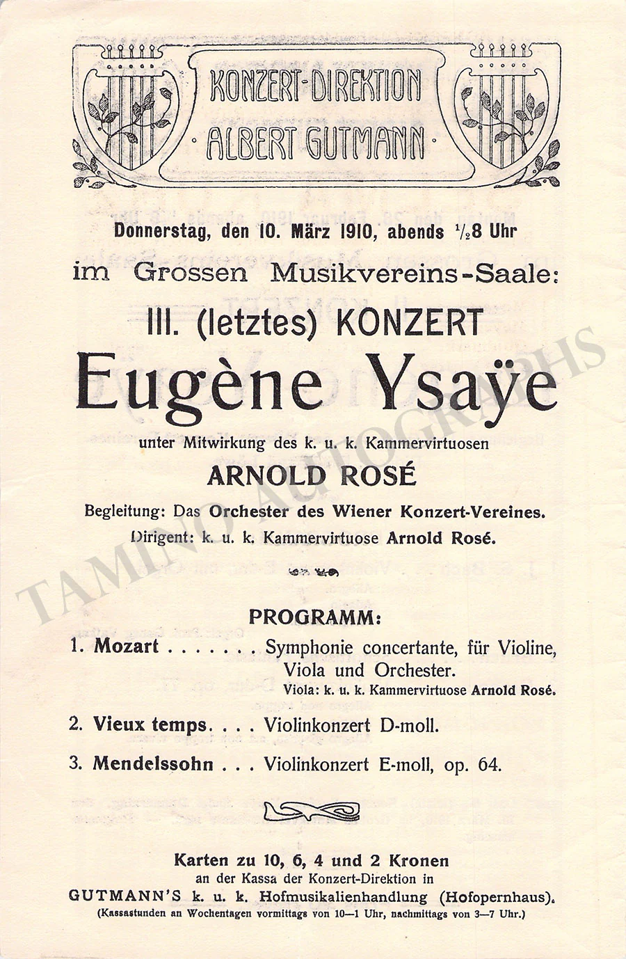 Ysaye, Eugene - Set of 8 Concert Programs Vienna 1902-1911 - Image 2