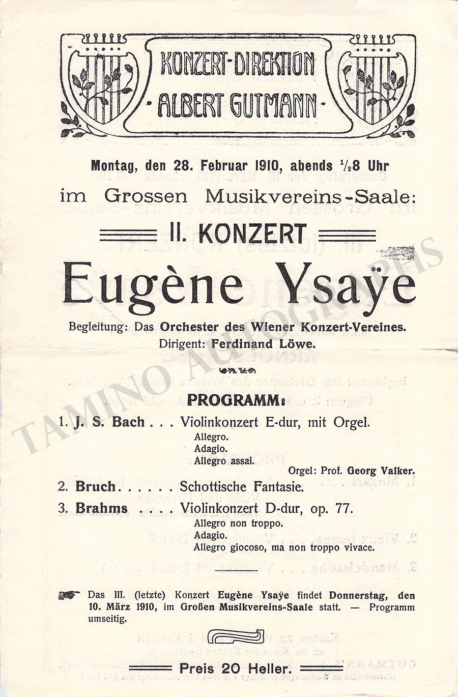 Ysaye, Eugene - Set of 8 Concert Programs Vienna 1902-1911 - Image 3