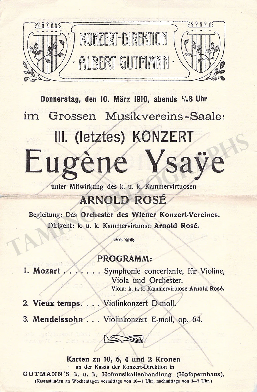 Ysaye, Eugene - Set of 8 Concert Programs Vienna 1902-1911 - Image 4