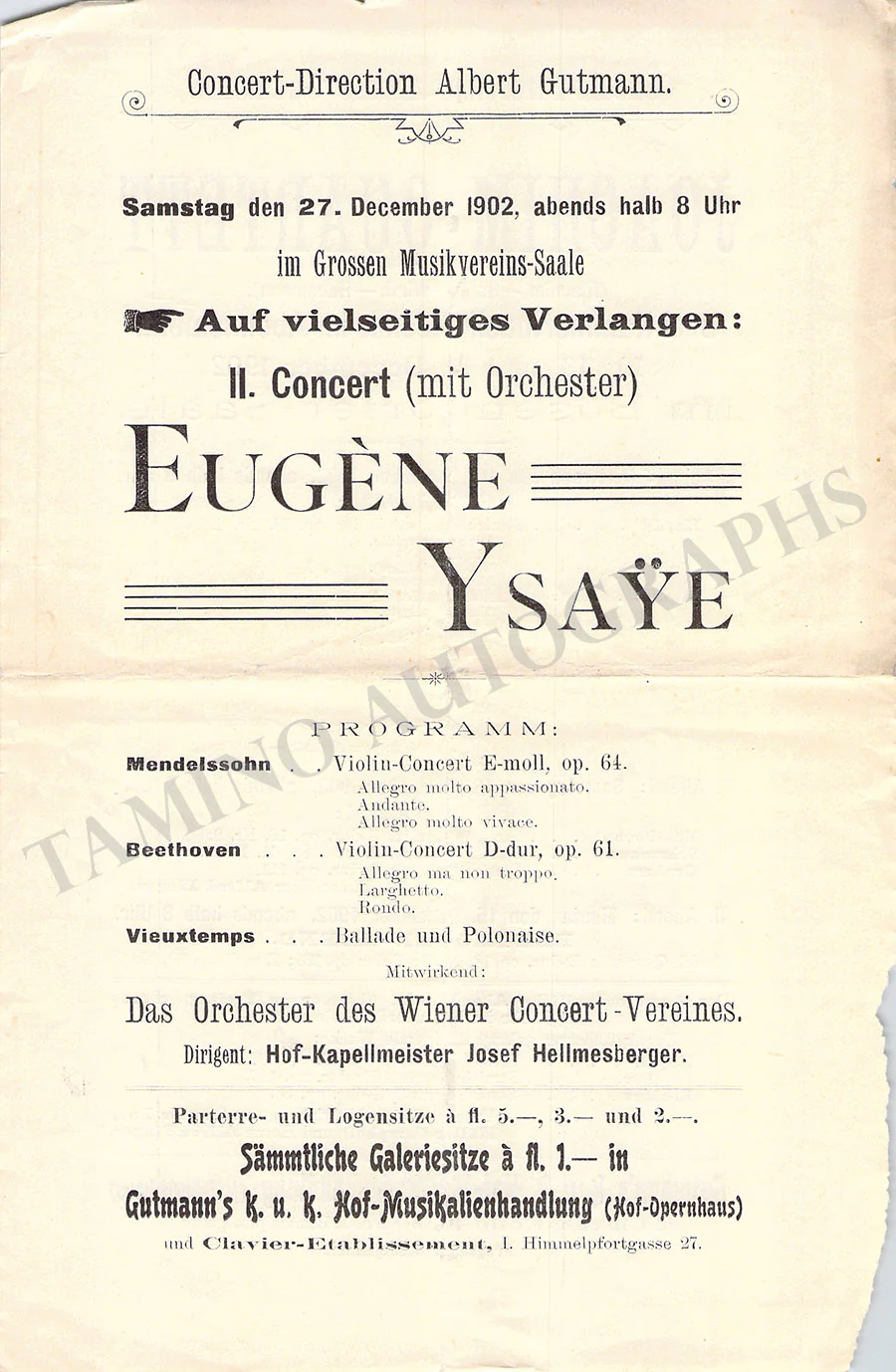 Ysaye, Eugene - Set of 8 Concert Programs Vienna 1902-1911 - Image 6