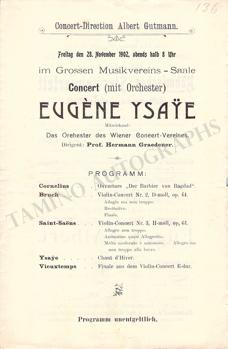 Ysaye, Eugene - Set of 8 Concert Programs Vienna 1902-1911 - Image 7