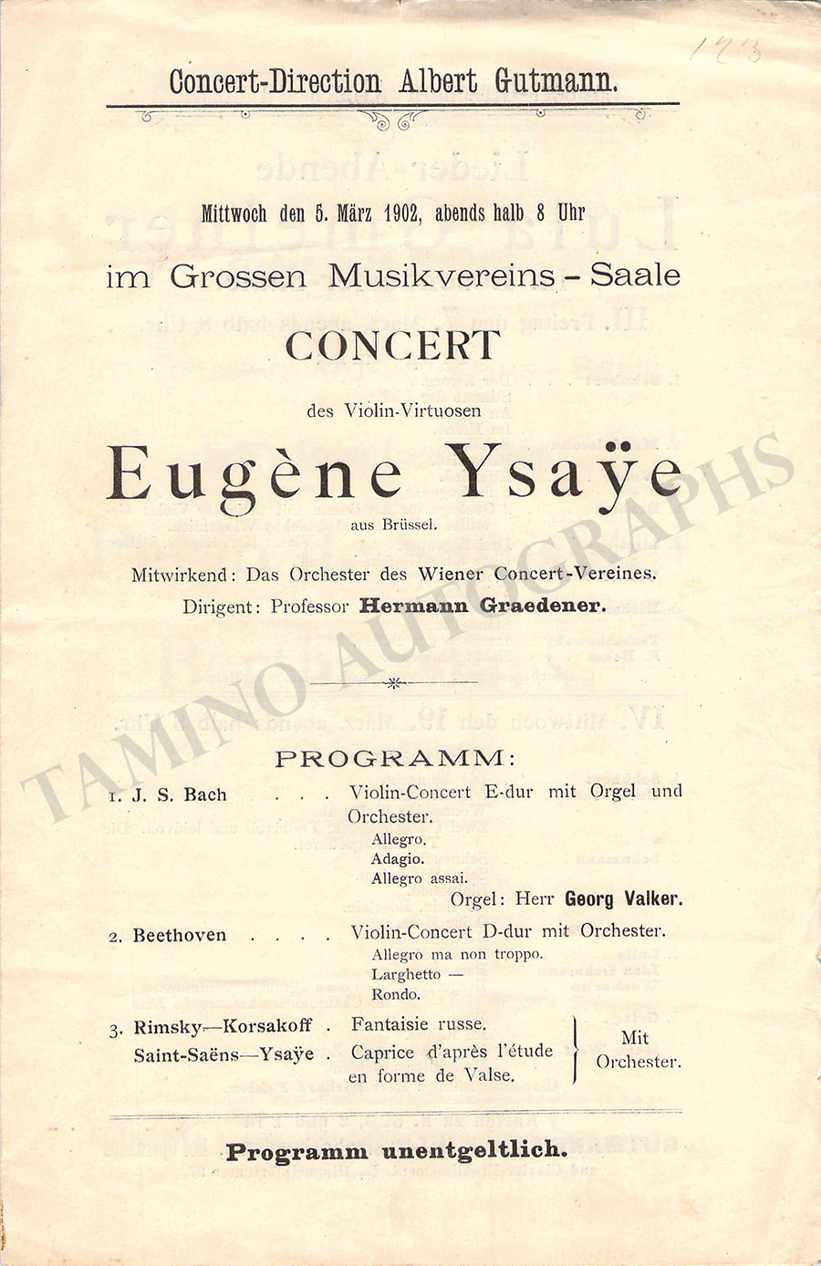 Ysaye, Eugene - Set of 8 Concert Programs Vienna 1902-1911 - Image 8