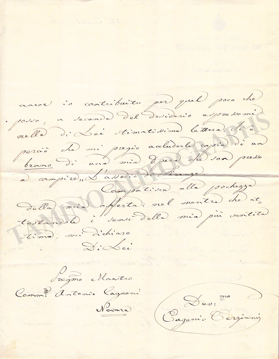 Terziani, Eugenio - Autograph Letter Signed 1882 - Image 2