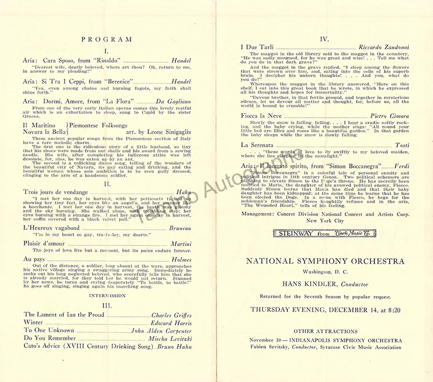 Pinza, Ezio - Signed Program New York 1944 - Image 2