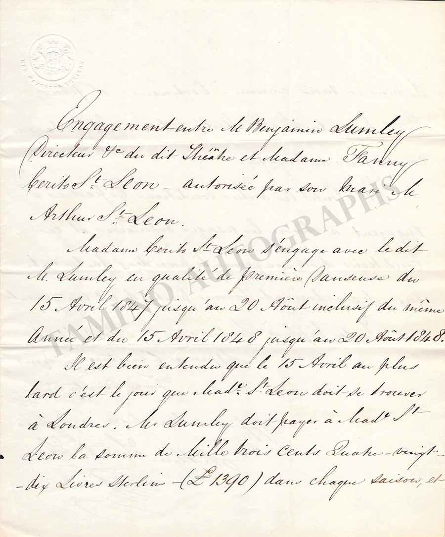 Cerrito, Fanny - Signed Contract 1846