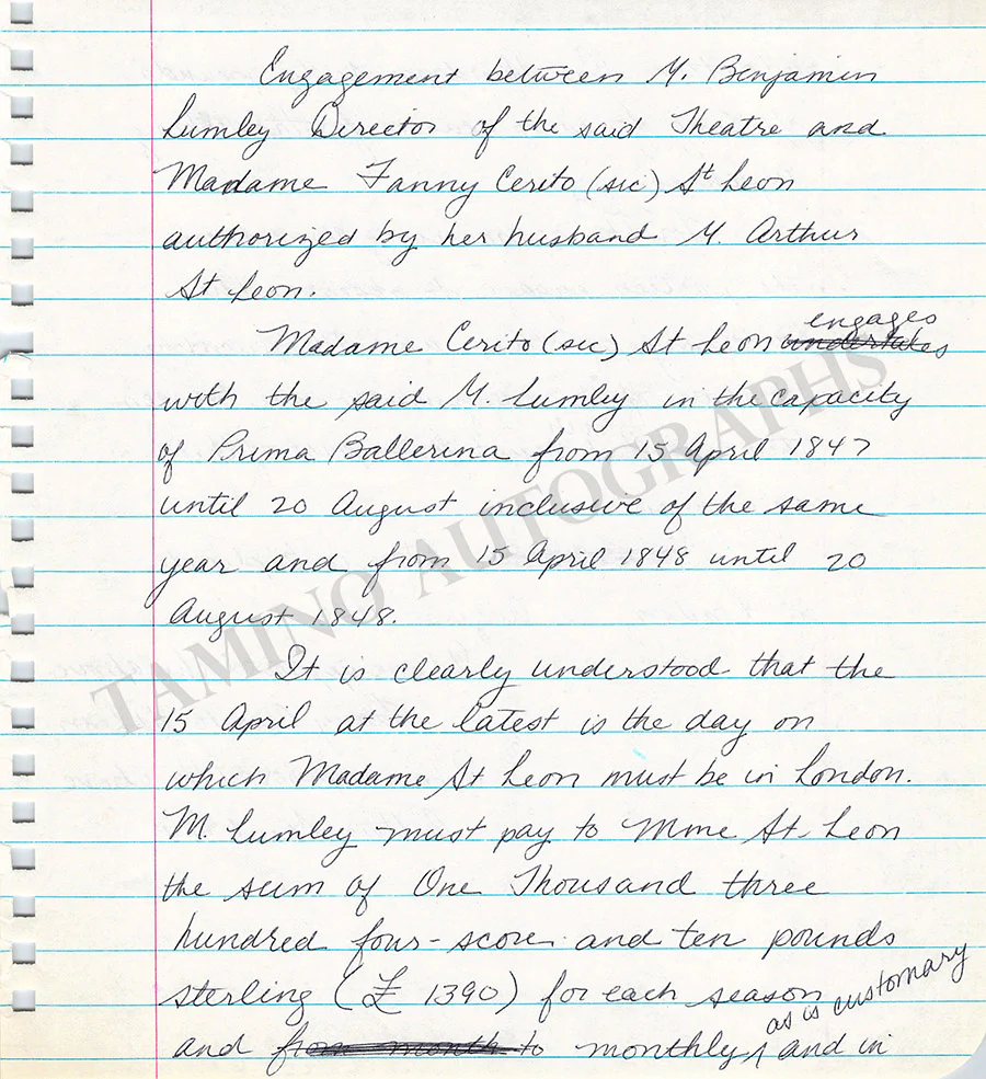 Cerrito, Fanny - Signed Contract 1846 - Image 4