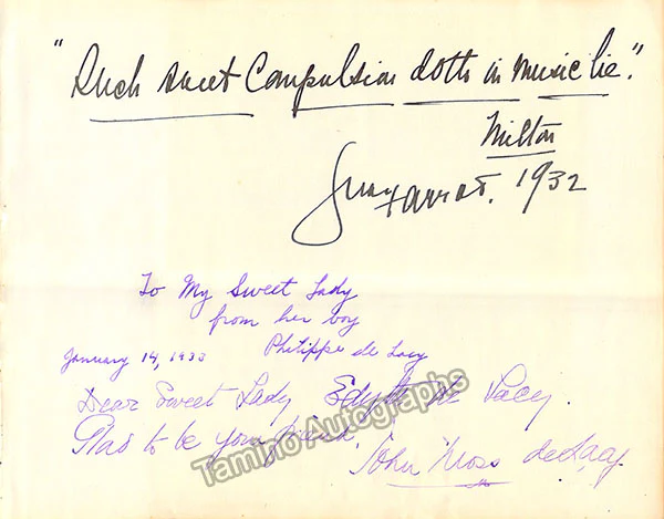 Farrar, Geraldine - De Lacy, Philippe - Signed Album Page with Two Signatures