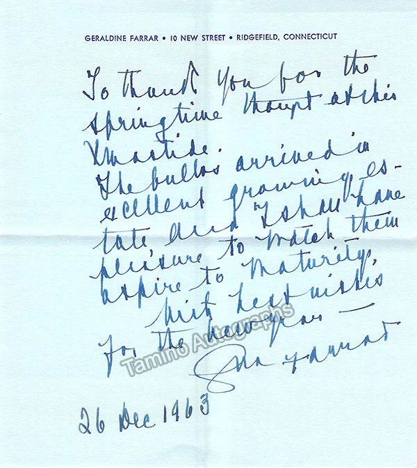 Farrar, Geraldine - Lot of Autograph Letters and Autograph Notes Signed + Signed Card - Image 4