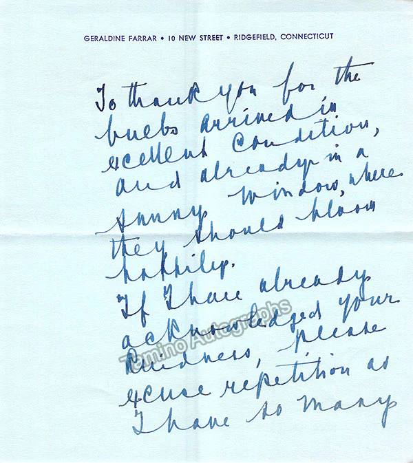 Farrar, Geraldine - Lot of Autograph Letters and Autograph Notes Signed + Signed Card - Image 7