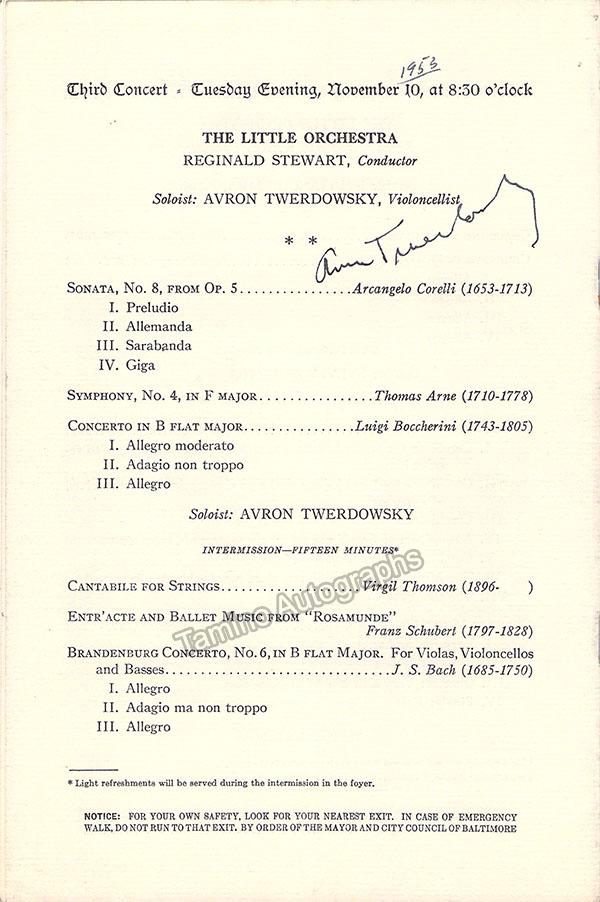 Farrow, Norman - Twerdowsky, Avron - 2 Signed Concert Programs 1953 - Image 2