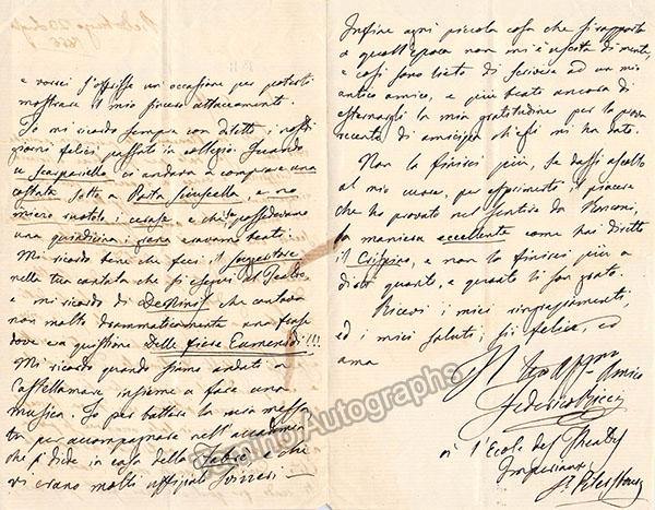 Ricci, Federico - Autograph Letter Signed 1866 - Image 2