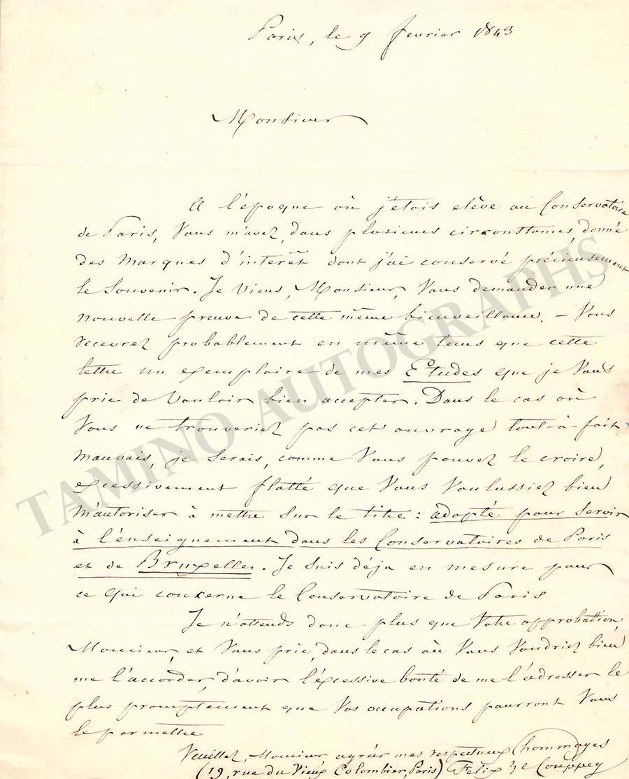 Le Couppey, Felix - Set of 4 Autograph Letters Signed - Image 2