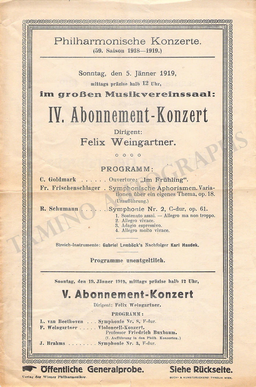 Weingartner, Felix - Unsigned Concert Programs (Various Options) - Image 26