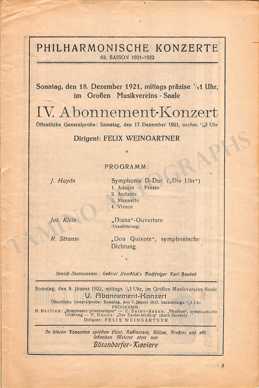 Weingartner, Felix - Unsigned Concert Programs (Various Options) - Image 30