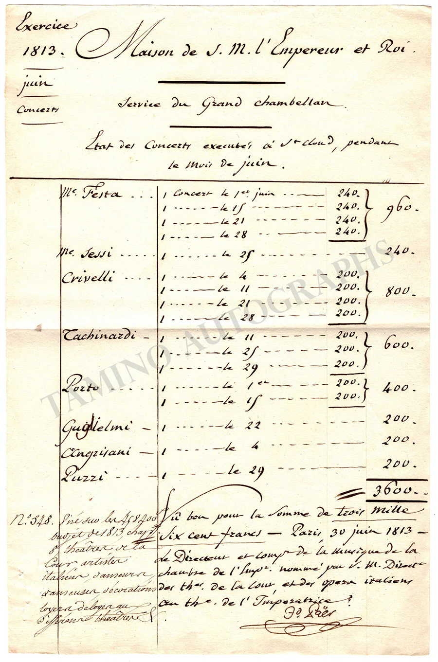 Paer, Ferdinand - Signed Document 1813