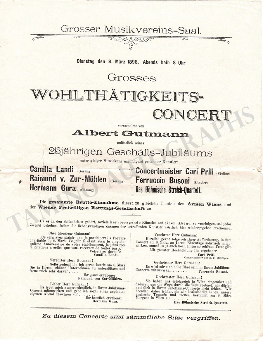 Busoni, Ferruccio - Concert Playbill 1898