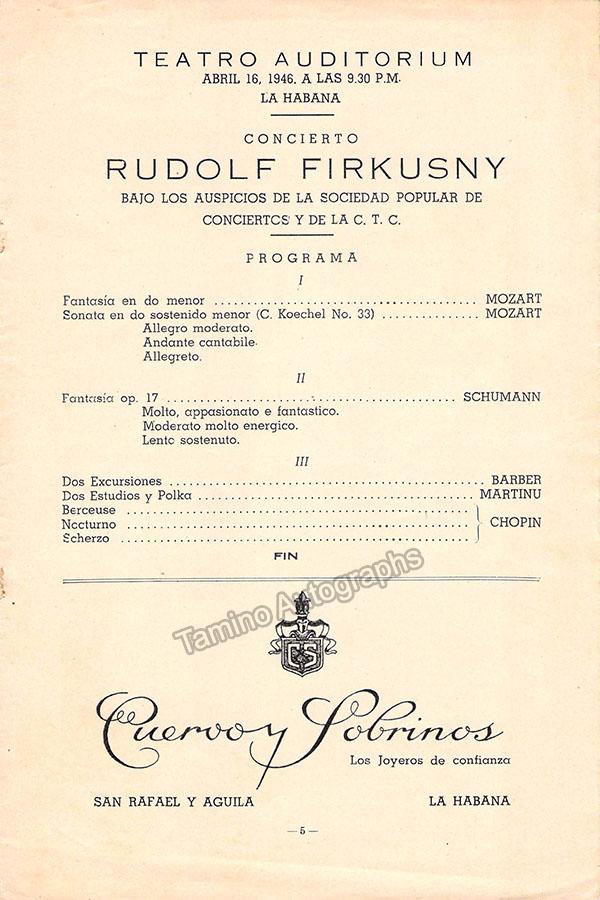 Firkusny, Rudolf - Signed Program Havana 1946 - Image 2