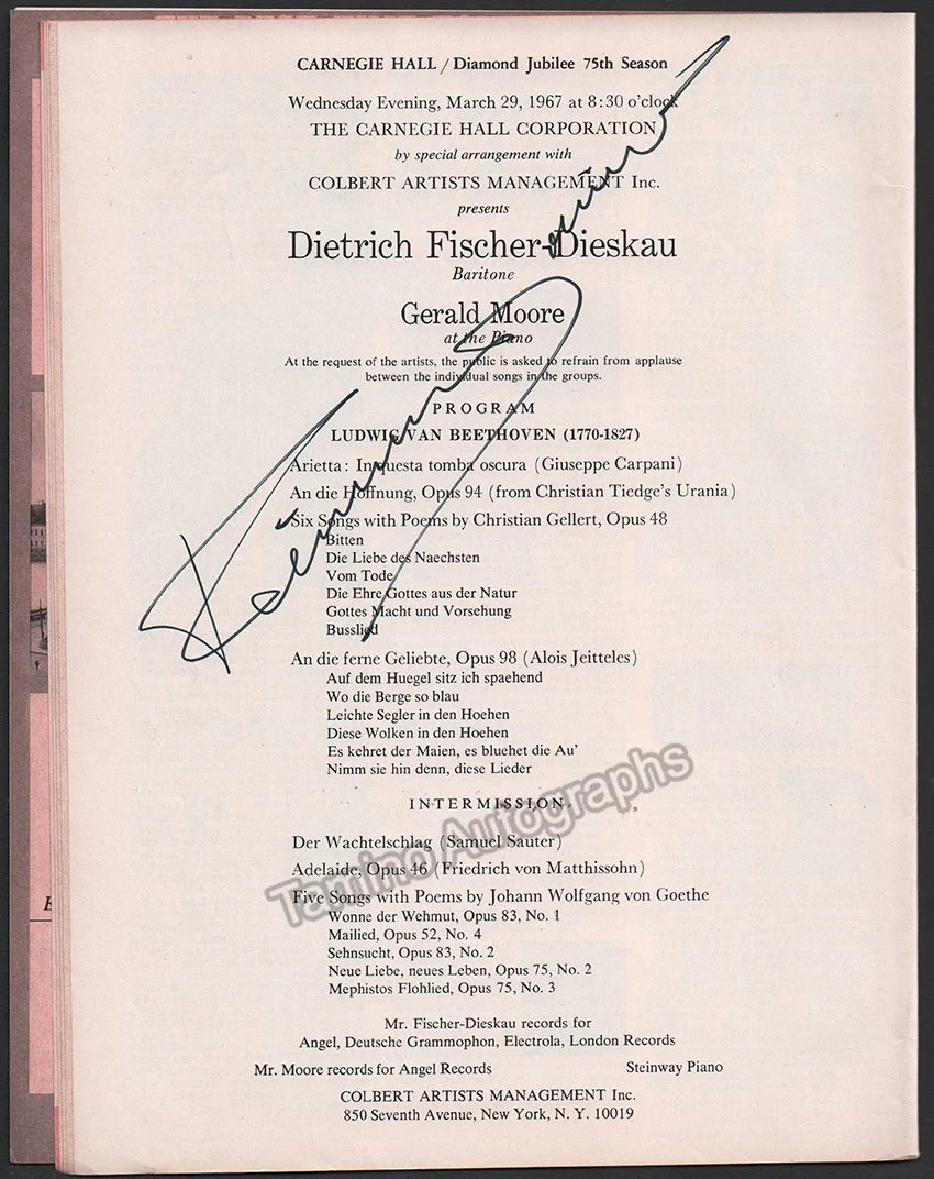 Fischer-Dieskau, Dietrich - Set of 3 Signed Concert Programs 1964-1967 - Image 3