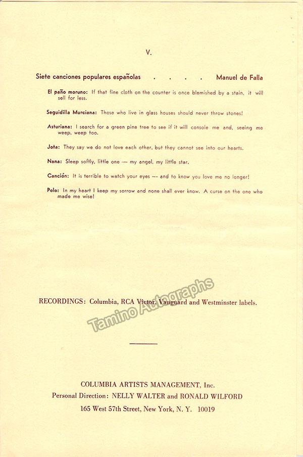 Forrester, Maureen - Signed Concert Program 1967 - Image 4