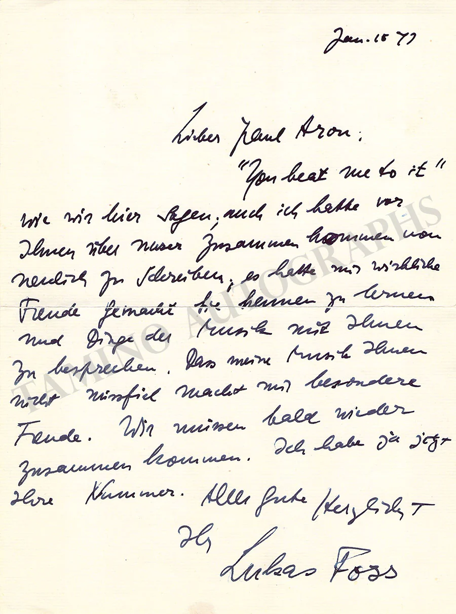 Foss, Lukas - Autograph Letter Signed