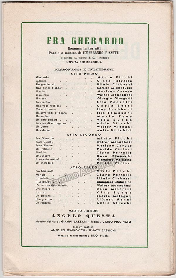 Fra Gherardo - Program Signed By Hildebrando Pizzetti 1953 - Image 2
