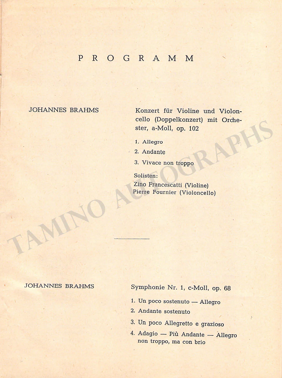 Francescatti, Zino - Fournier, Pierre - Concert Program Vienna 1963 - Image 2