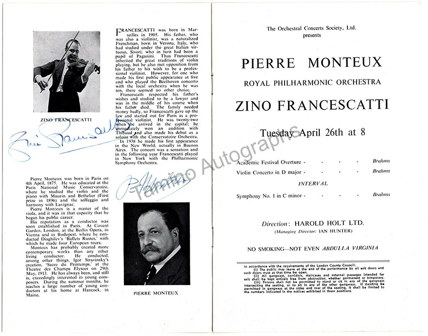 Francescatti, Zino - Monteaux, Pierre - Double Signed Program London 1955 - Image 2