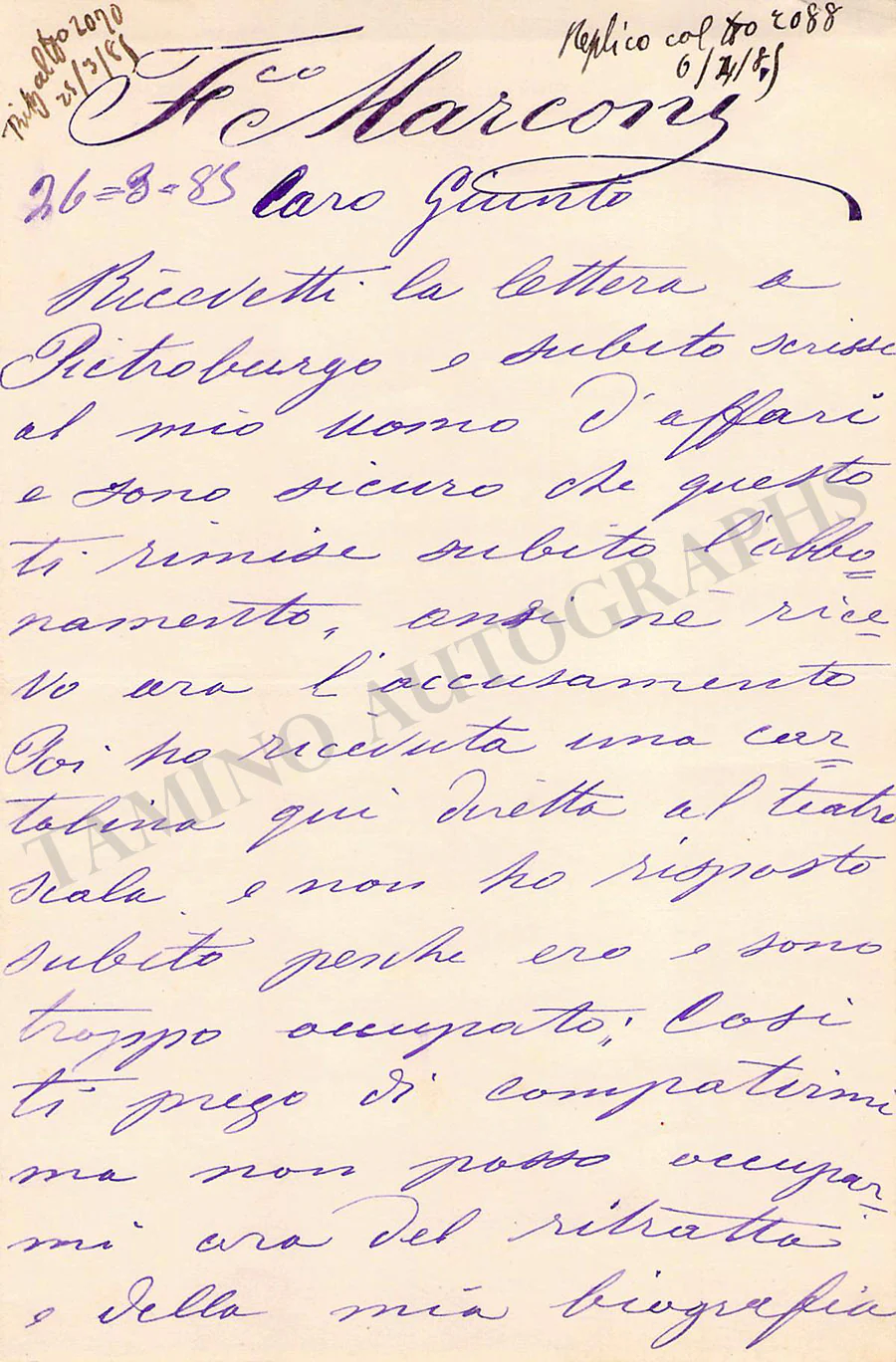 Marconi, Francesco - Autograph Letter Signed 1883