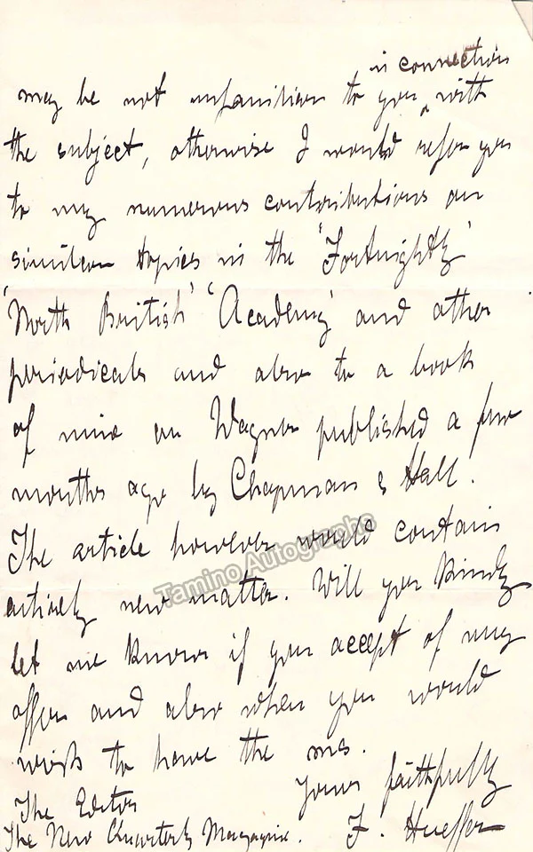 Hueffer, Francis - Autograph Letter Signed 1874 - Image 2