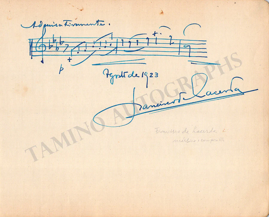 De Lacerda, Francisco - Autograph Music Quote Signed 1923