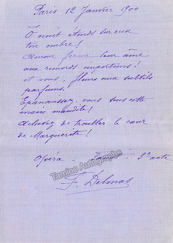 Francois Delmas, Jean - Autograph Note Signed 1900