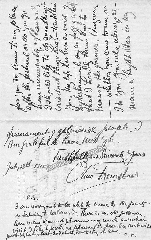 Fremstad, Olive - 2 Autograph Letters Signed - Image 4