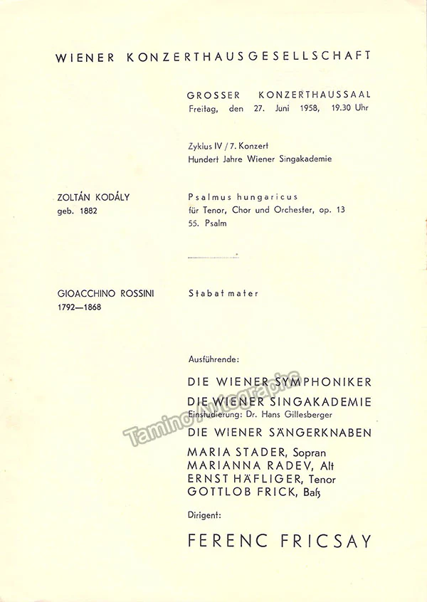 Fricsay, Ferenc - Signed Program Vienna 1958 - Image 2