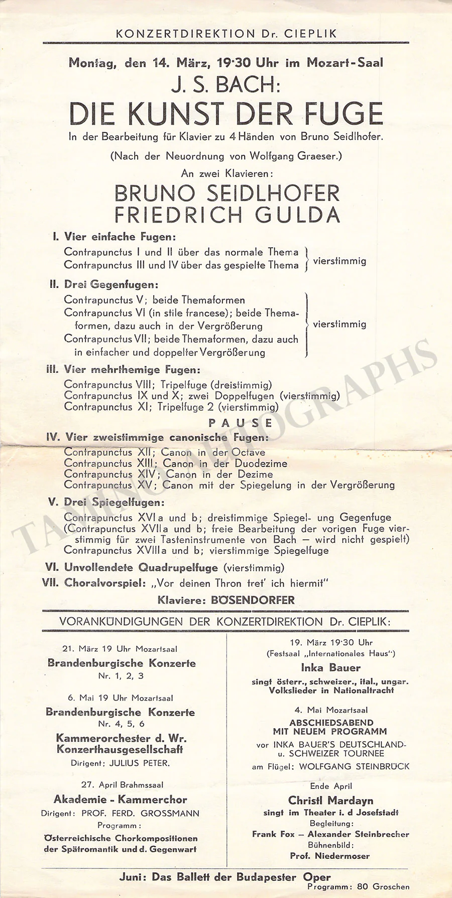 Gulda, Friedrich - Set of 8 Concert Programs Vienna 1946-1961 - Image 4