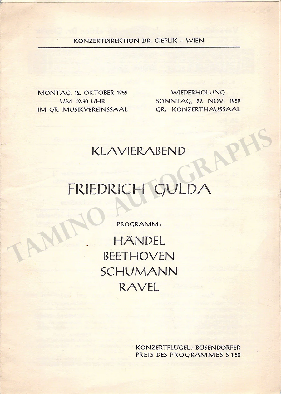Gulda, Friedrich - Set of 8 Concert Programs Vienna 1946-1961 - Image 5