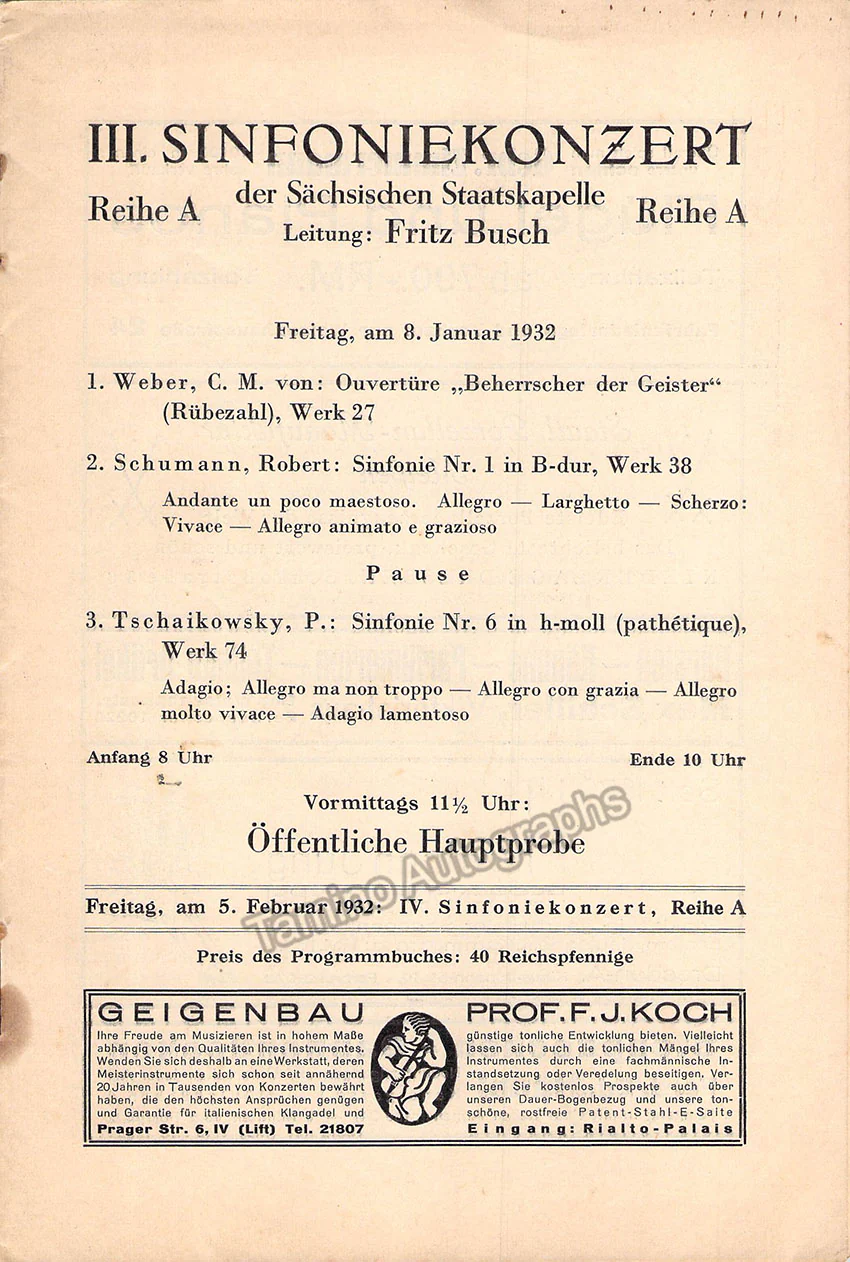 Busch, Fritz - Concert Program Saxony 1932