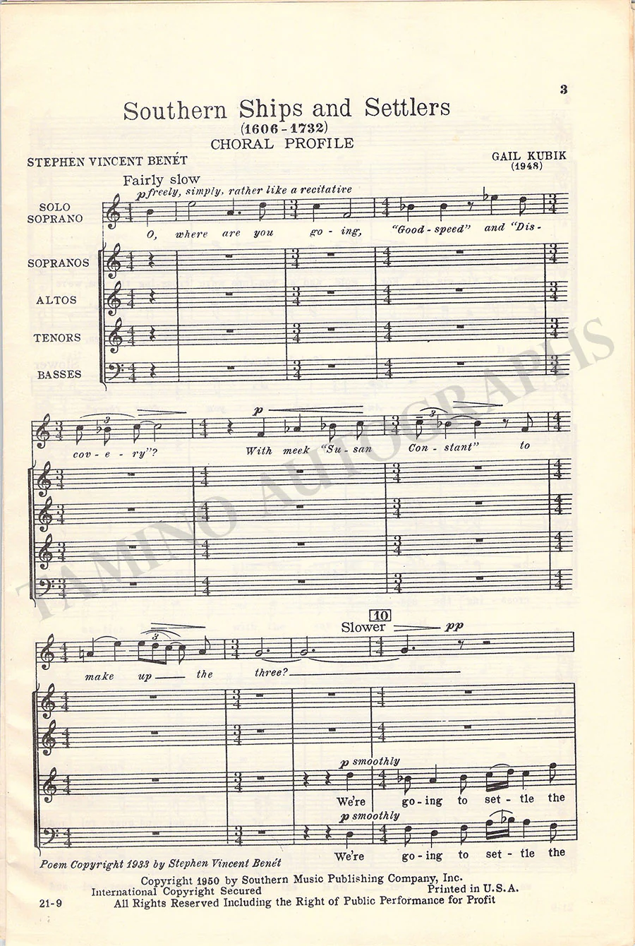 Kubik, Gail - Signed Printed Score 1950 - Image 2