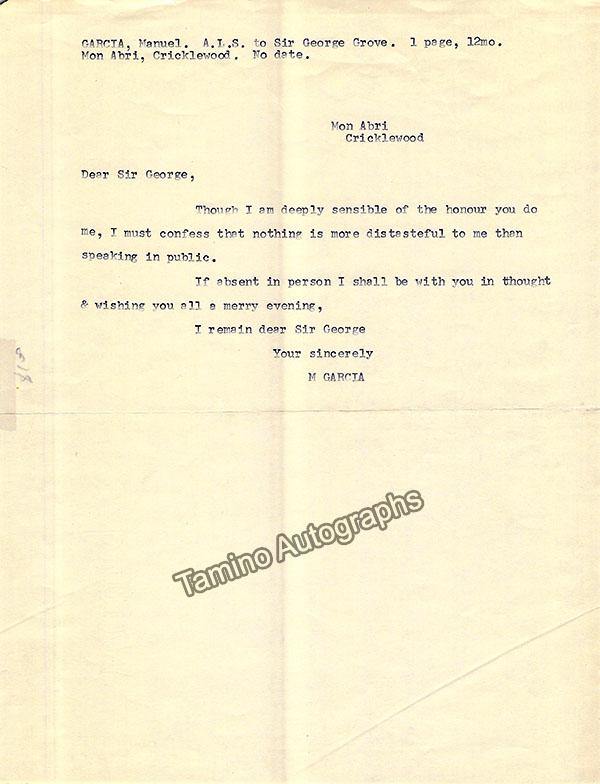 Garcia, Manuel - Autograph Note Signed - Image 2