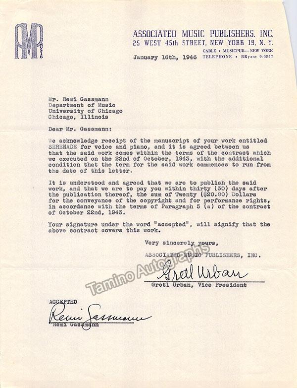 Gassmann, Remi - Signed Contract 1943 & Two Typed Letters 1943 -1946 - Image 4