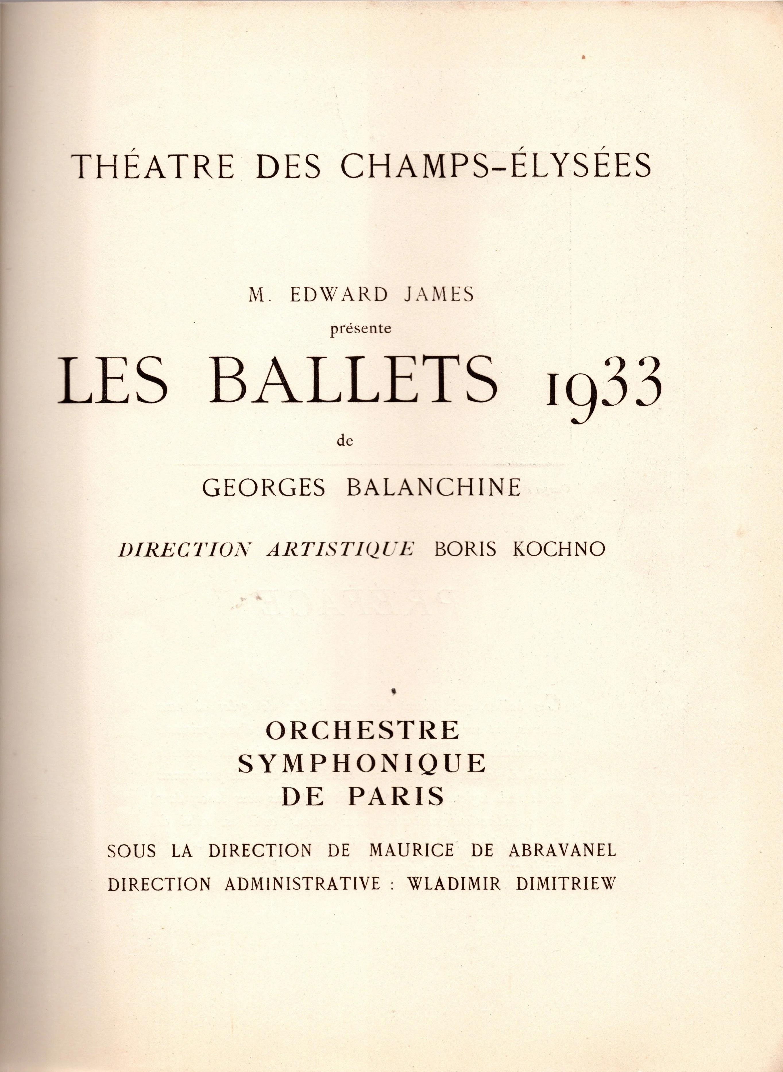 Balachine, Georges - Vintage Program Les Ballets Paris 1933