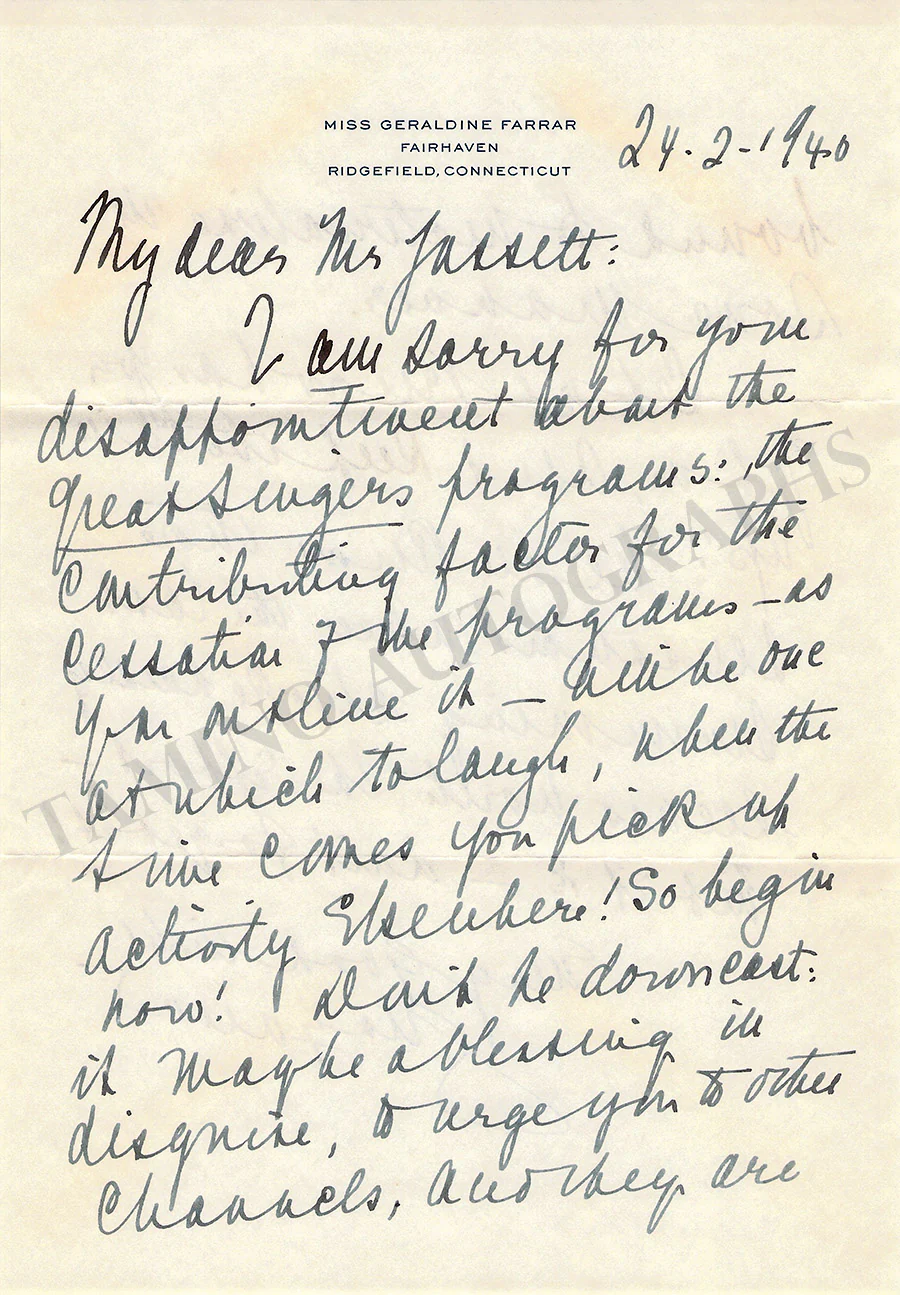 Farrar, Geraldine - Letter Archive 1938-1939 - Image 13