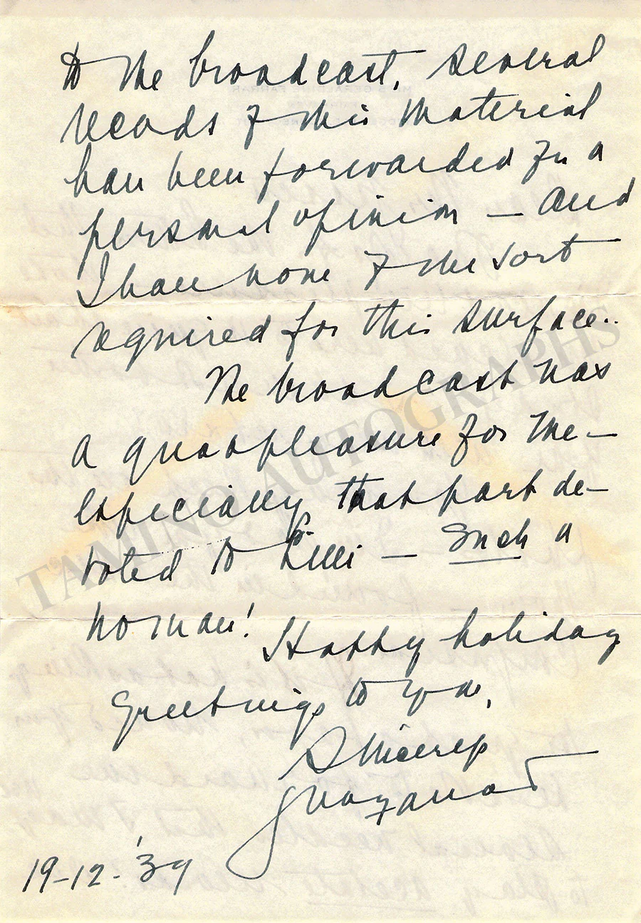 Farrar, Geraldine - Letter Archive 1938-1939 - Image 8
