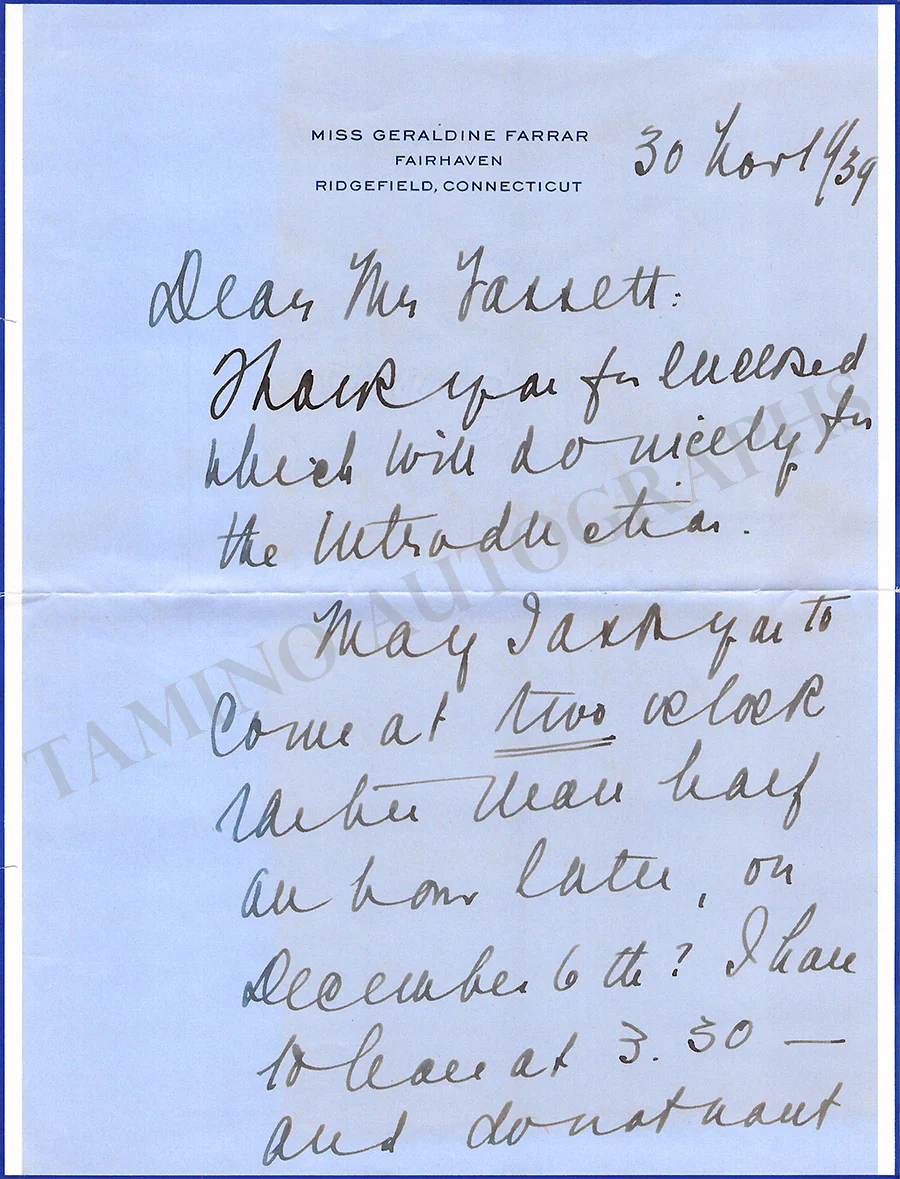 Farrar, Geraldine - Letter Archive 1938-1939 - Image 81