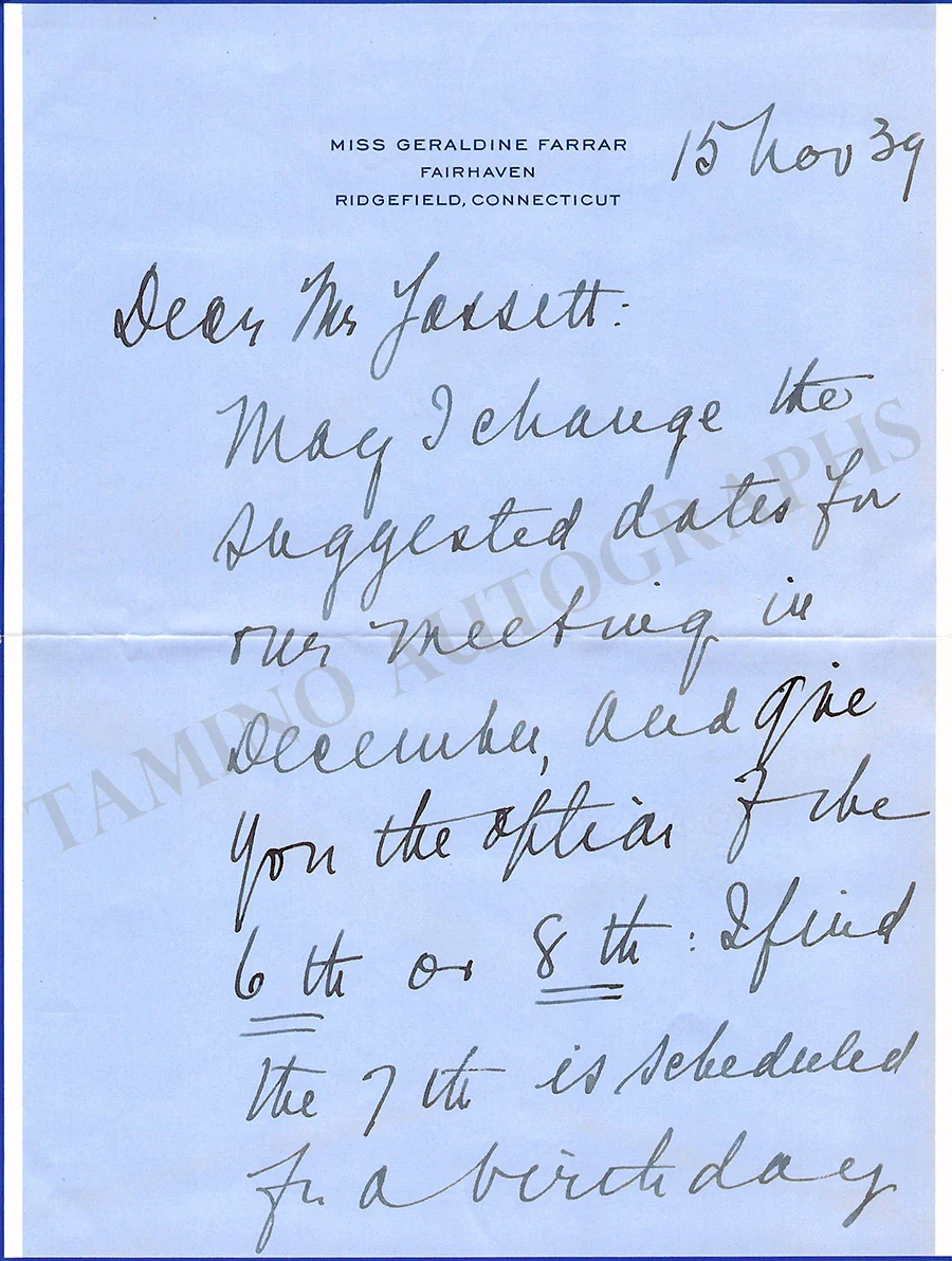 Farrar, Geraldine - Letter Archive 1938-1939 - Image 95