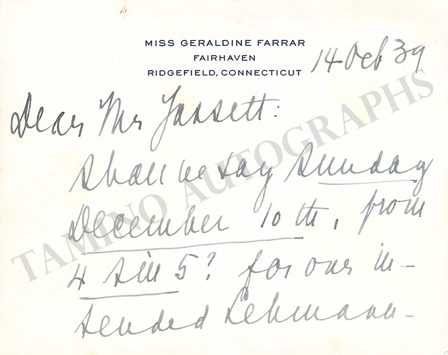 Farrar, Geraldine - Letter Archive 1938-1939 - Image 98