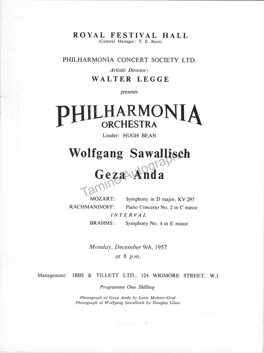Anda, Geza - Sawallisch, Wolfgang - Double Signed Program London 1957 - Image 2
