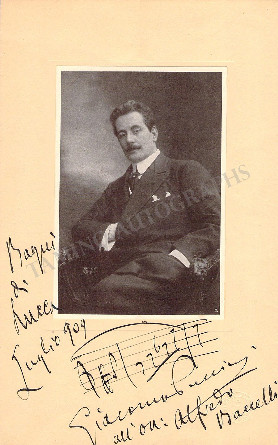 Puccini, Giacomo - Signed Photograph with Autograph Music Quote